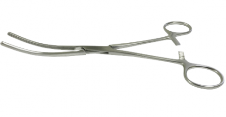 Затискач кишковий Кохера, зігнутий, еластичний, подовжня насічка, 235 мм, 125 мм бранші Bio Tules Impex BTS-18-120-22